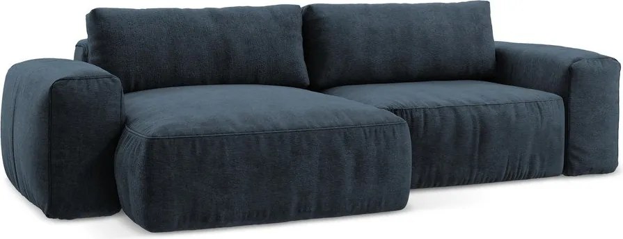 Colțar albastru închis extensibil cu tapițerie din chenille (cu colț pe partea stângă/cu șezlong) Kuki – Makamii