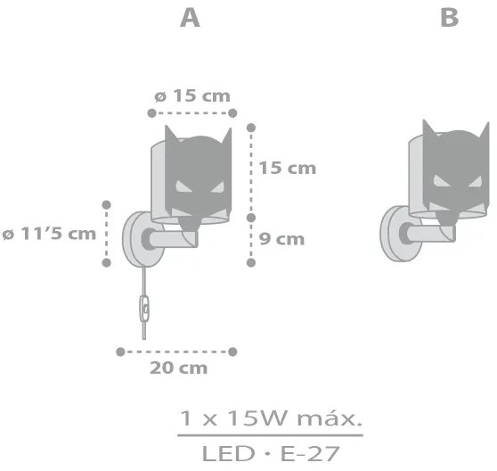Aplică pentru copii Dalber 61809 DARK HERO 1xE27/15W/230V