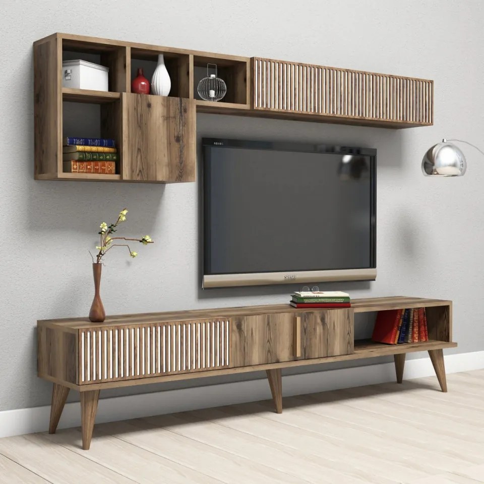 Set Comoda TV si Masuta de Cafea Living Milan, Nuc