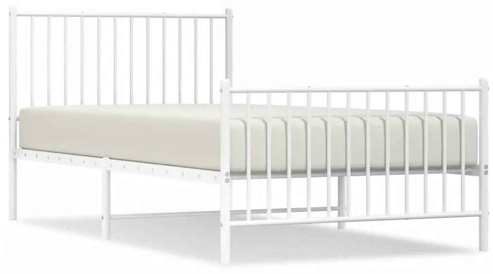 350944 vidaXL Cadru de pat metalic cu tăblie de cap/picioare, alb, 100x200 cm