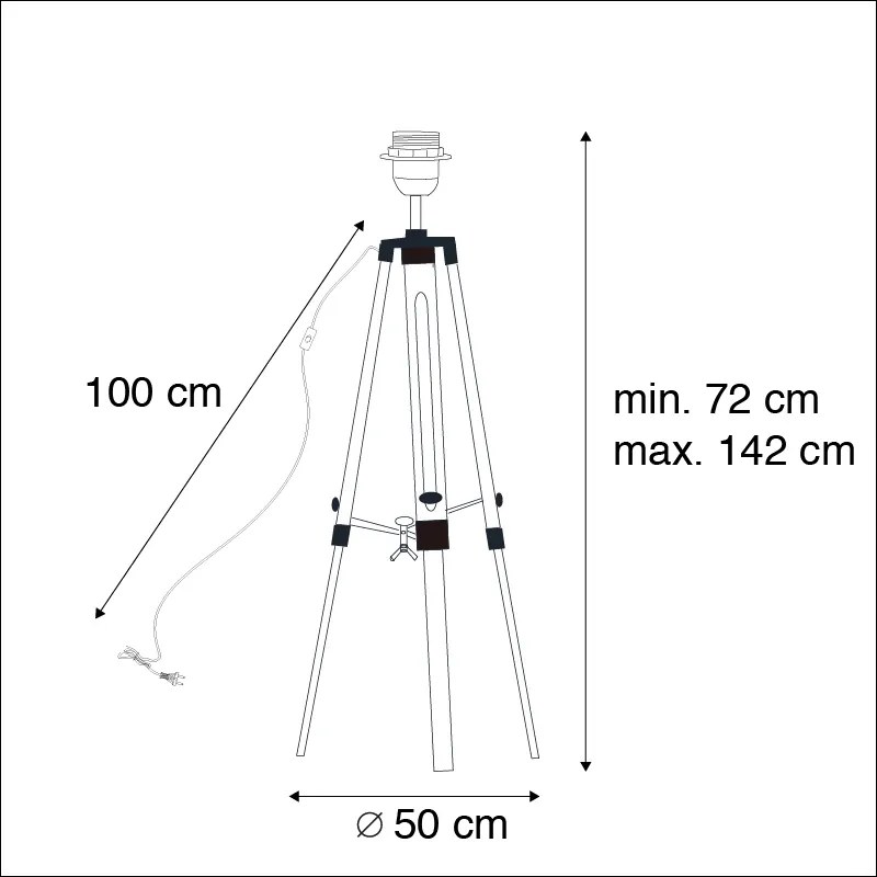 Lampă de podea rustică trepied lemn cu alamă antică - Cortin