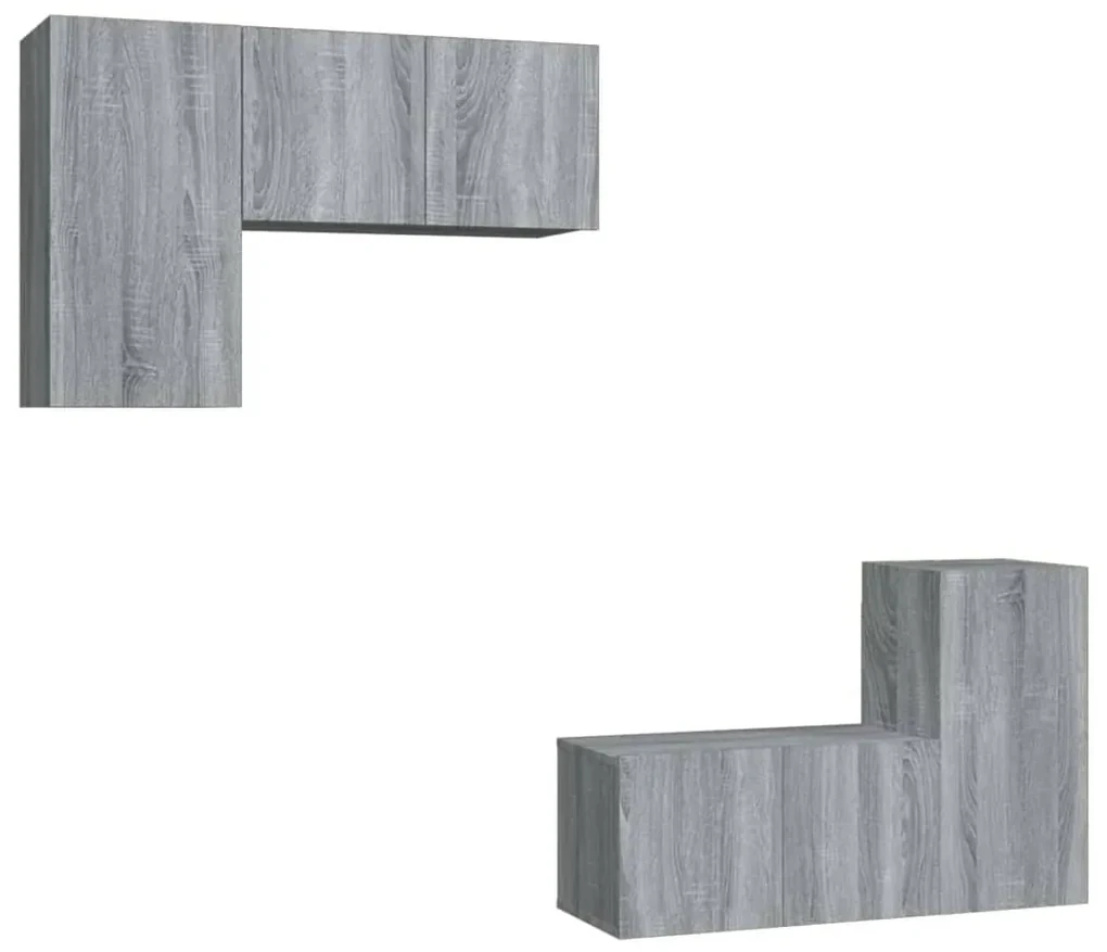 3120273 vidaXL Set dulapuri TV, 4 piese, gri sonoma, lemn prelucrat