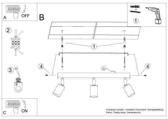 Spot Sollux SL.1368 WINX 3xGU10/10W/230V negru/crom