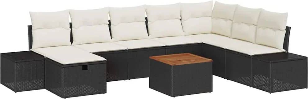 vidaXL Set de canapele pentru grădină cu pernă 9 pcs Negru Rattan poli