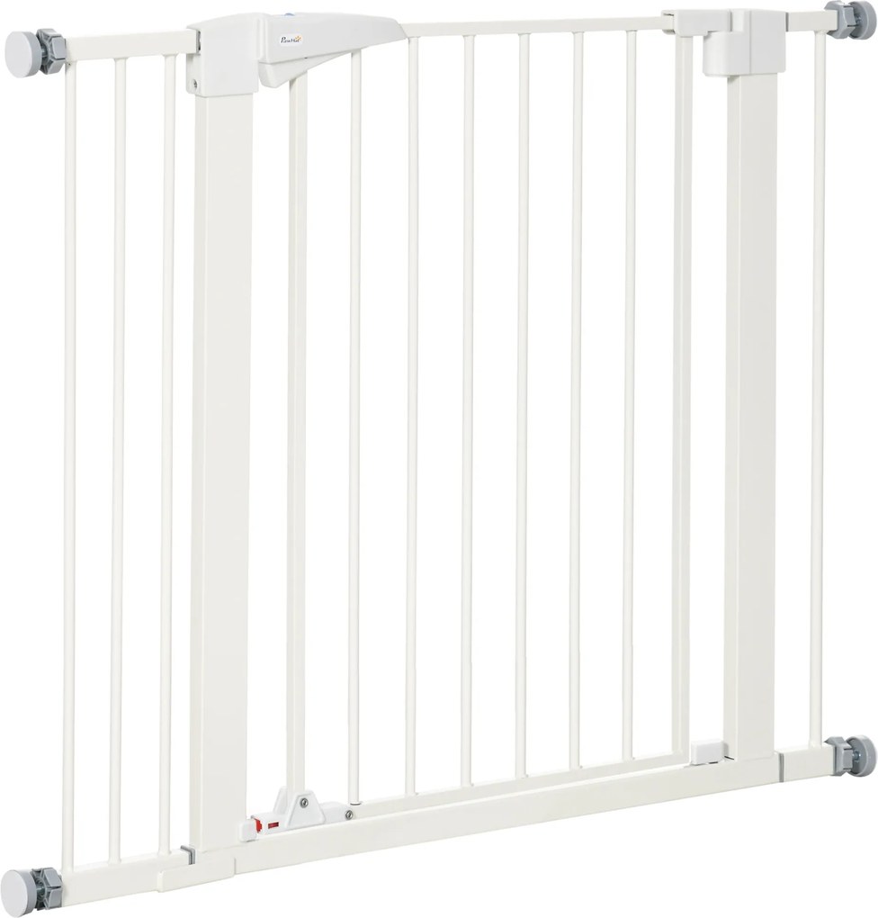 PawHut Poartă pentru Câini de Talie Mică și Medie cu Dublă Încuietoare și Închidere Automată, 76-103x4.2x77 cm, Alb | Aosom Romania