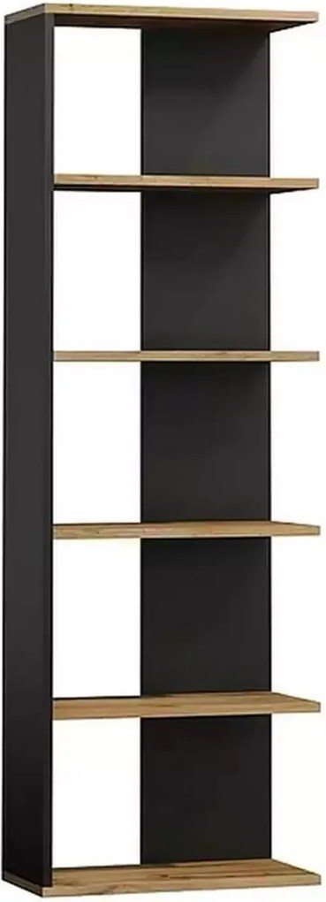 Biblioteca CORNER, negru/stejar wotan, PAL, 60x25x170 cm