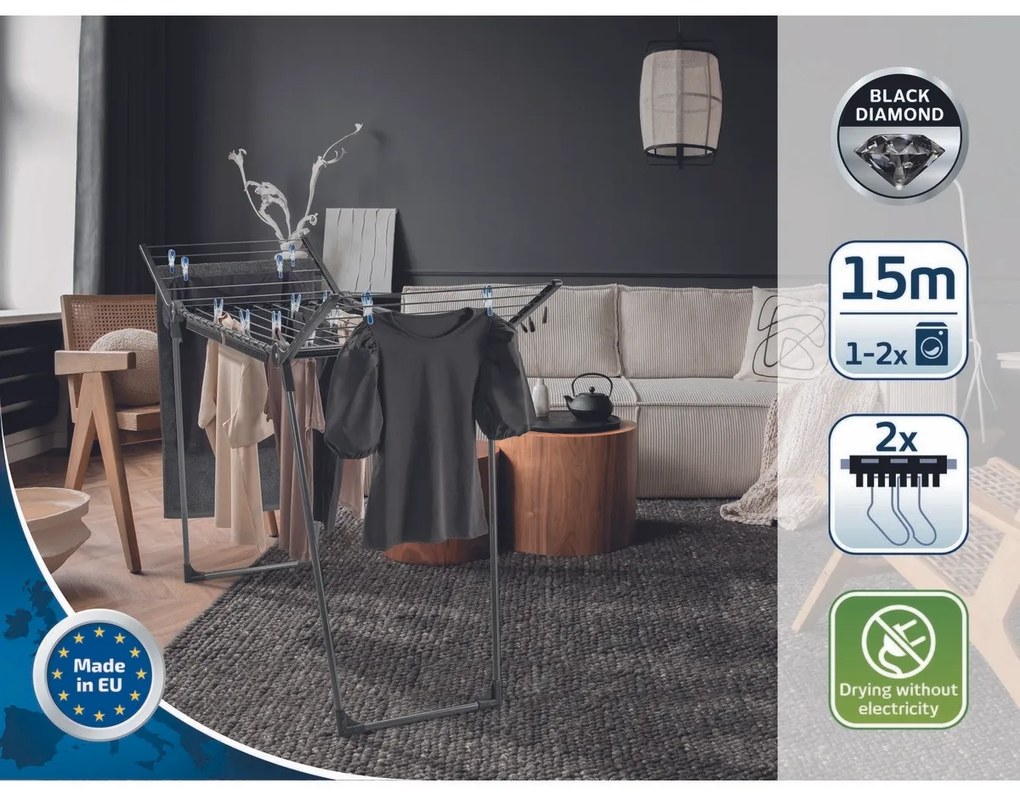 Leifheit PEGASUS 150 Solid Slim negru uscător derufe