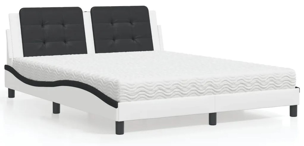 vidaXL Pat cu saltea, alb și negru, 160x200 cm, piele ecologică