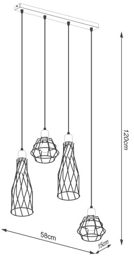 Lustră pe cablu Sollux SL.1167 SUBA 4xE27/15W/230V negru