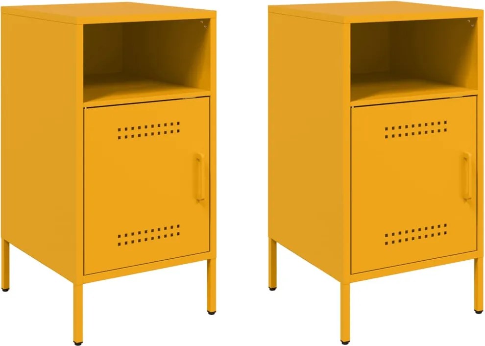 vidaXL Noptiere, 2 buc., galben muștar, 36x39x68 cm, oțel
