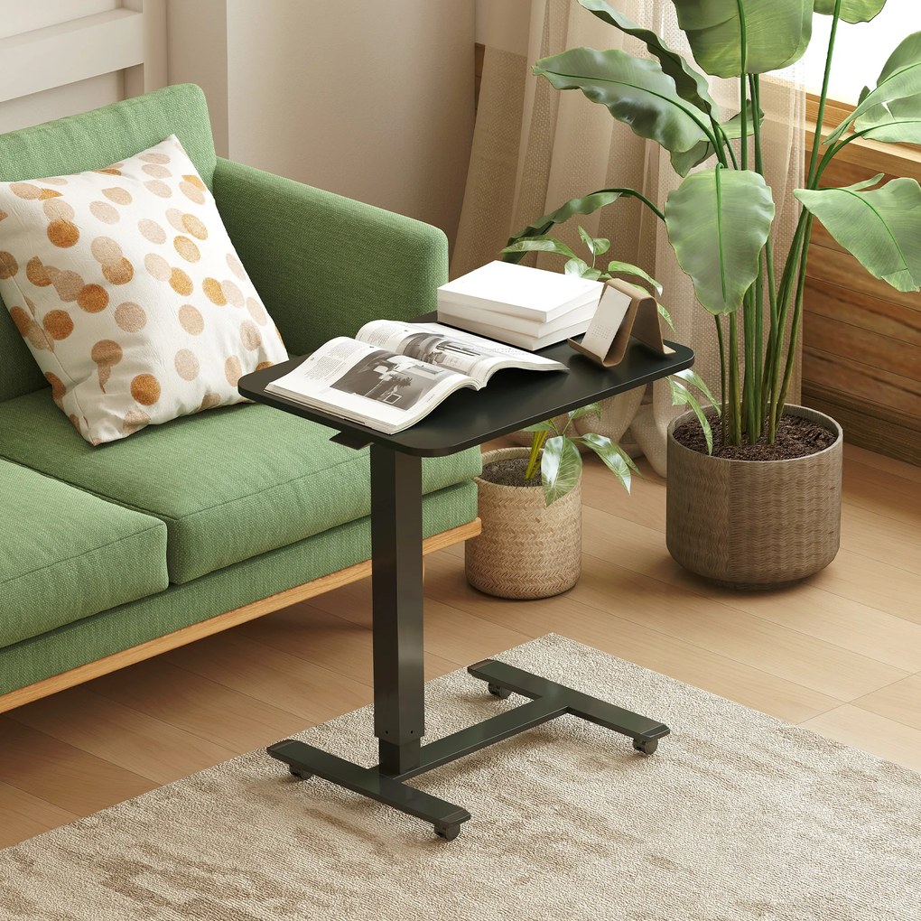 HOMCOM Birou reglabil pe înălțime incl. 4 roți C-Formă 65 cm x 48 cm x 70-110 cm Negru | Aosom Romania