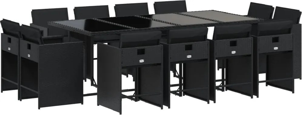 vidaXL Set mobilier de grădină cu perne, 13 piese, negru, poliratan