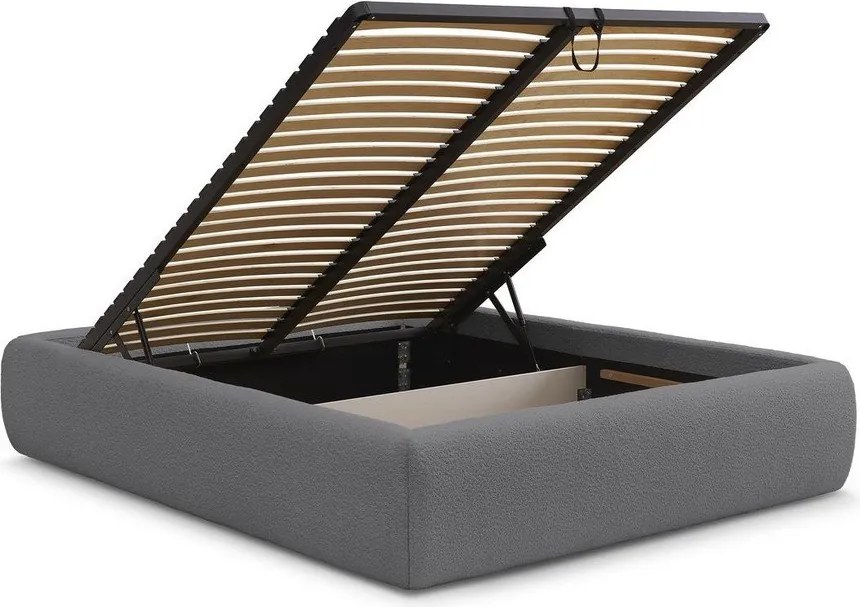 Pat matrimonial gri închis tapițat cu spațiu de depozitare/fără tăblie cu somieră 160x200 cm Inera – Bobochic Paris