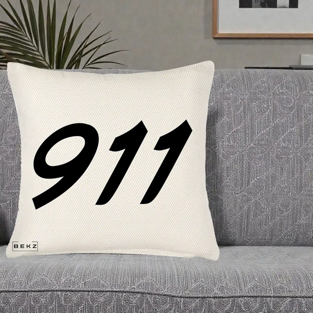 Perna personalizata 911 Bold, 45x45 cm cu Umplutura, Crem Reliefat, BEKZ