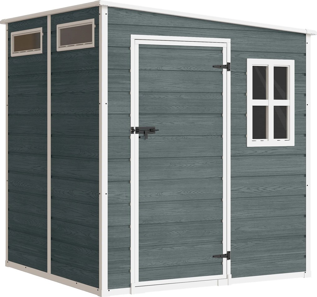 Outsunny Șopron pentru unelte 2,89 m², aspect lemn, 3 ferestre, ventilație, podea, încuietoare, mănuși, 182 x 182 x 196 cm | Aosom Romania