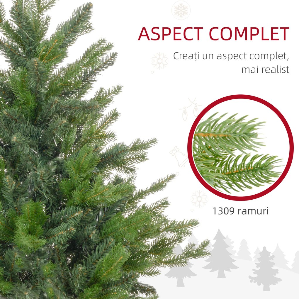 HOMCOM Brad de Crăciun Artificial cu 1309 Crengi, Pliabil cu Bază Metalică, Ø105x150 cm, Verde | Aosom Romania