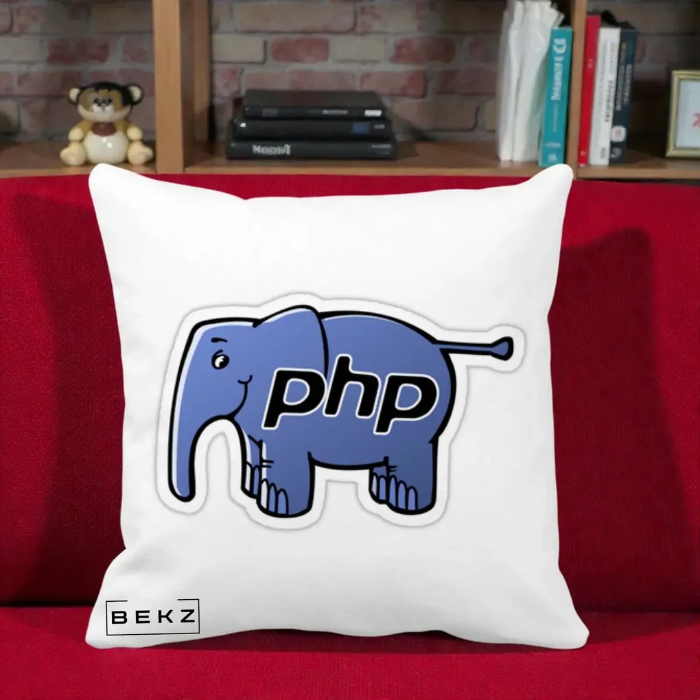Perna Personalizata PHP Elephant, 40x40 cm, Alba Mata, Husa Detasabila, Perna Inclusa, BEKZ®