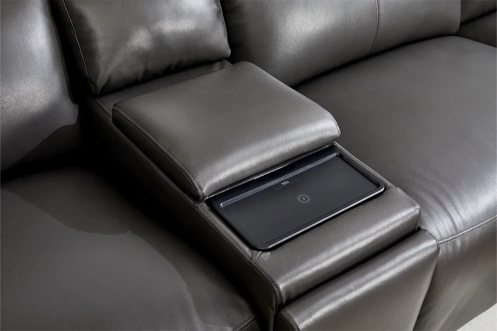 Coltar dumonde cu 2 reclinere electrice, tetiere reglabile, incarcare wireless, suport pahare Valen 334x83cm