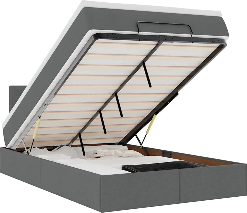 vidaXL Pat otoman cu saltea și LED-uri, gri închis, 120x200 cm, textil