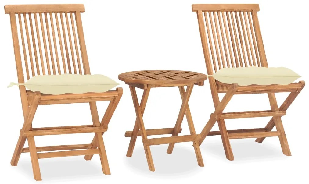 vidaXL Set mobilier pliabil exterior cu perne, 3 piese, lemn masiv tec