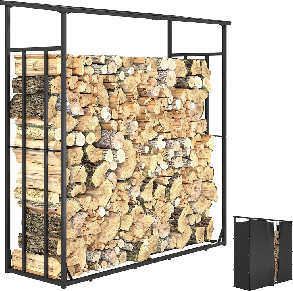Outsunny Adăpost pentru lemne suport exterior sarcină maximă 2000 kg cu husă de protecție impermeabilă 185 x 62 x 184 cm negru | Aosom Romania