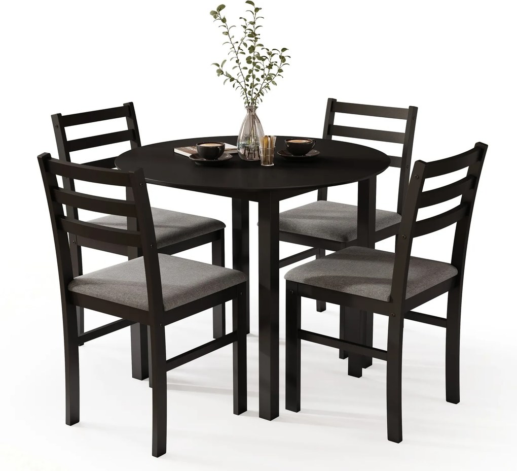 Set TORINO Masă rotundă + 4 scaune Negru / Gri Deschis