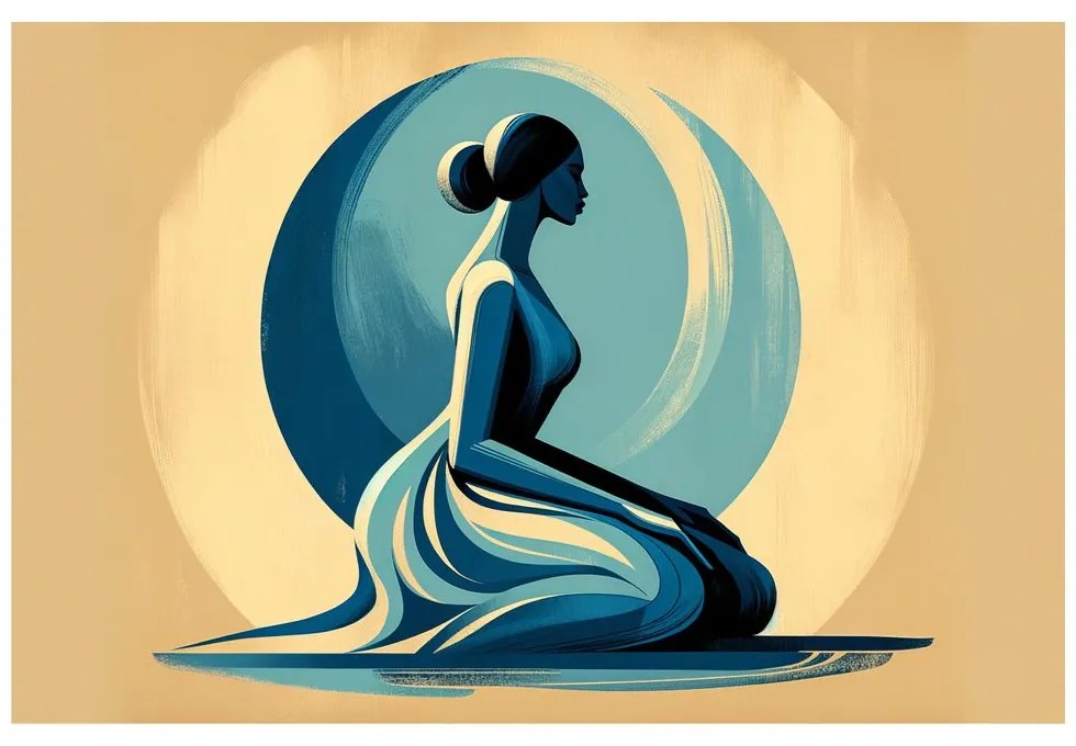 Tablou femeie meditând în albastru