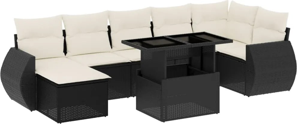 vidaXL Set mobilier de grădină cu perne, 8 piese, negru, poliratan
