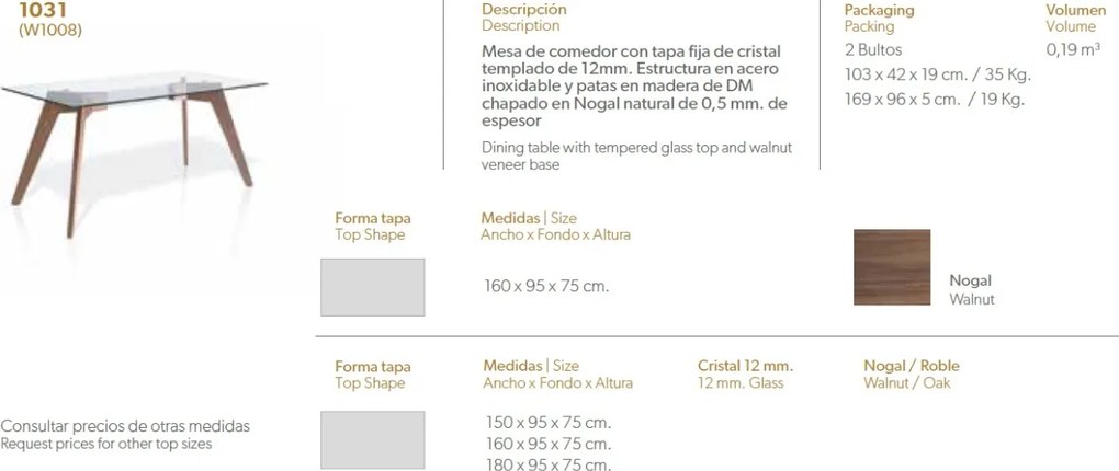 Masa dining design deosebit Walnut Wood, 160x95cm AC-W1008DT