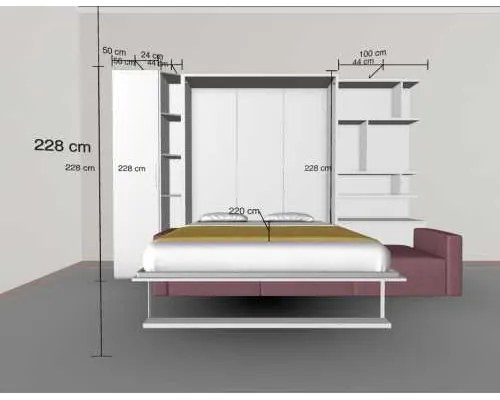 Set pat rabatabil dublu 160X200 cu somiera, canapea 3 locuri, biblioteci si dulap 50 cm - ROYAL XL 160 BOOKCASE&SMALL WARDROBE SET(160X200)