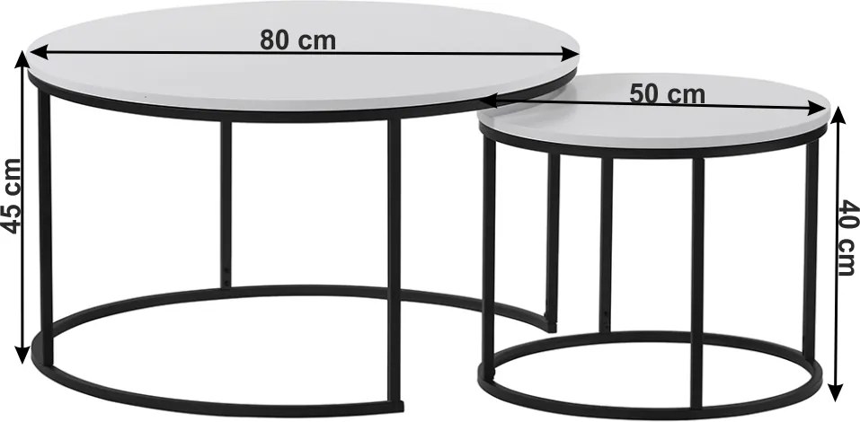 Set de două mese de cafea, alb/negru, IKLIN