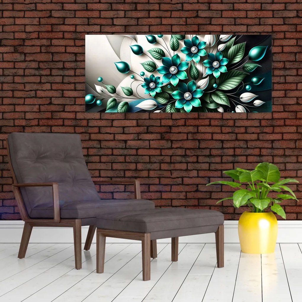 Tablou - Flori turcoaz 3D (120x50 cm)