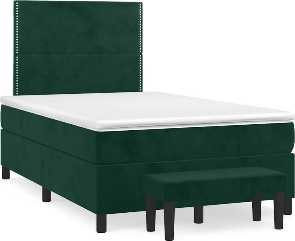 vidaXL Pat box spring cu saltea, verde închis, 120x200 cm, catifea