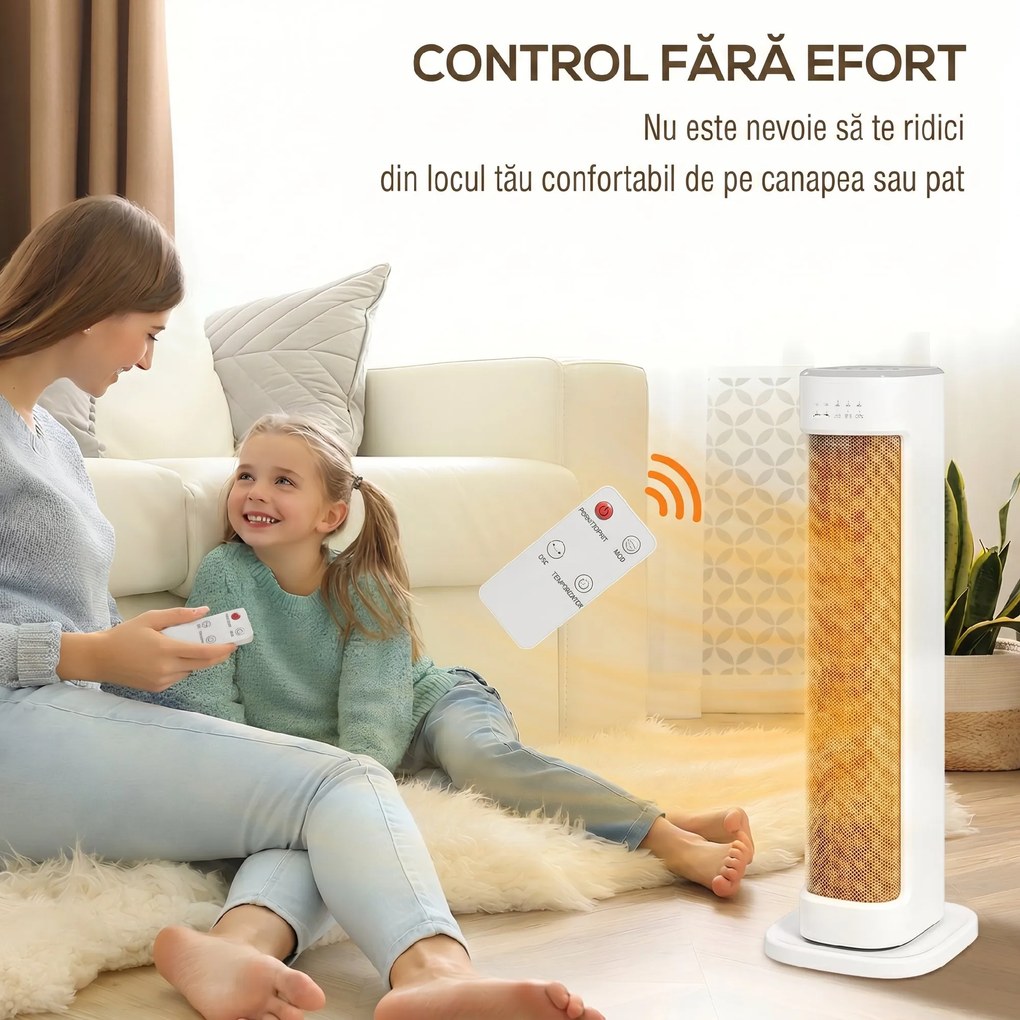 HOMCOM Termoventilator Ceramic 2000W 3 Temperature, Timer 15H și Telecomandă | Aosom Romania
