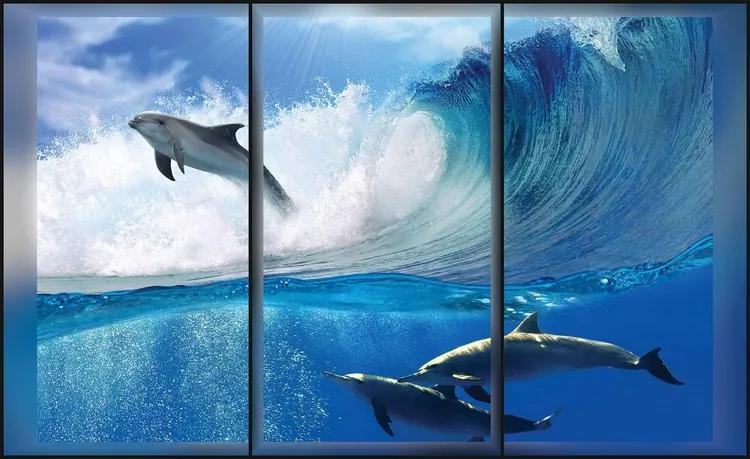 Dolphins Sea Wave Jump Fototapet, (152.5 x 104 cm)