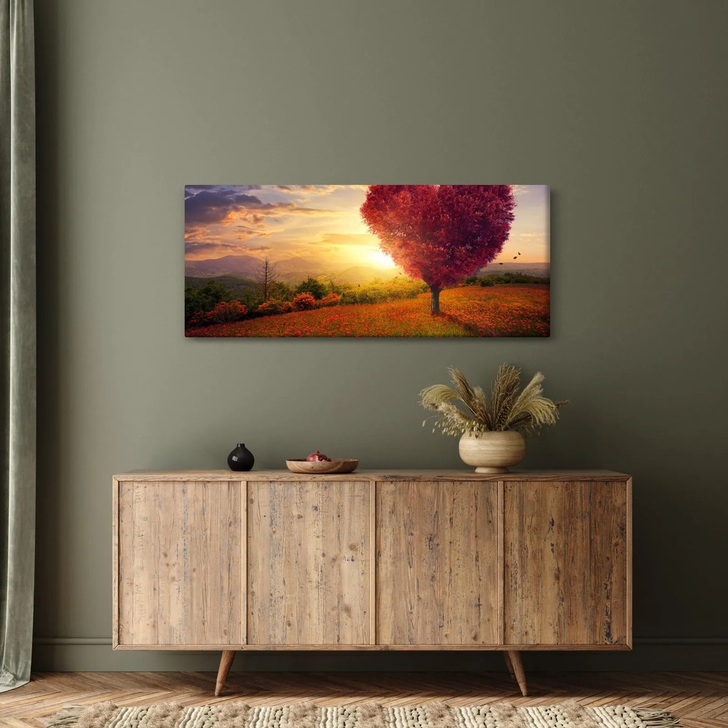 Tablou cu copaci în forma de inimă (120x50 cm)