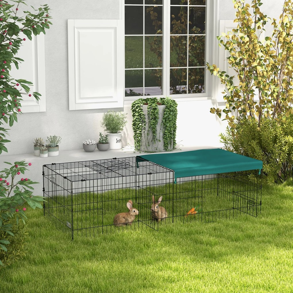 PawHut Habitat pentru Animale Mici, Tarc Sigur pentru Pui, Iepuri, Chinchilla, cu Acoperiș, 185x75x50 cm, Verde | Aosom Romania