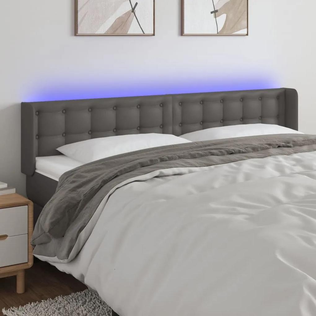 3123348 vidaXL Tăblie de pat cu LED, gri, 203x16x78/88 cm, piele ecologică