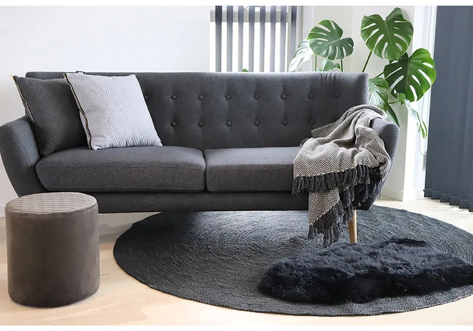 Taburet / Puf gri din catifea 34 cm Ejby House Nordic