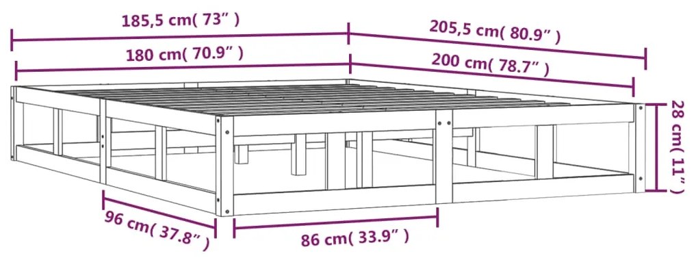 Cadru de pat, Super King 6FT, 180x200 cm, lemn masiv Maro, 180 x 200 cm