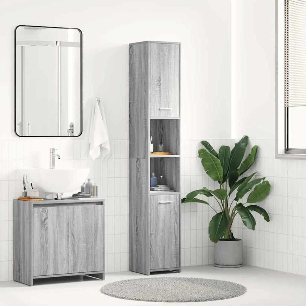 vidaXL Dulap de baie, sonoma gri, 30x30x183,5 cm, lemn prelucrat