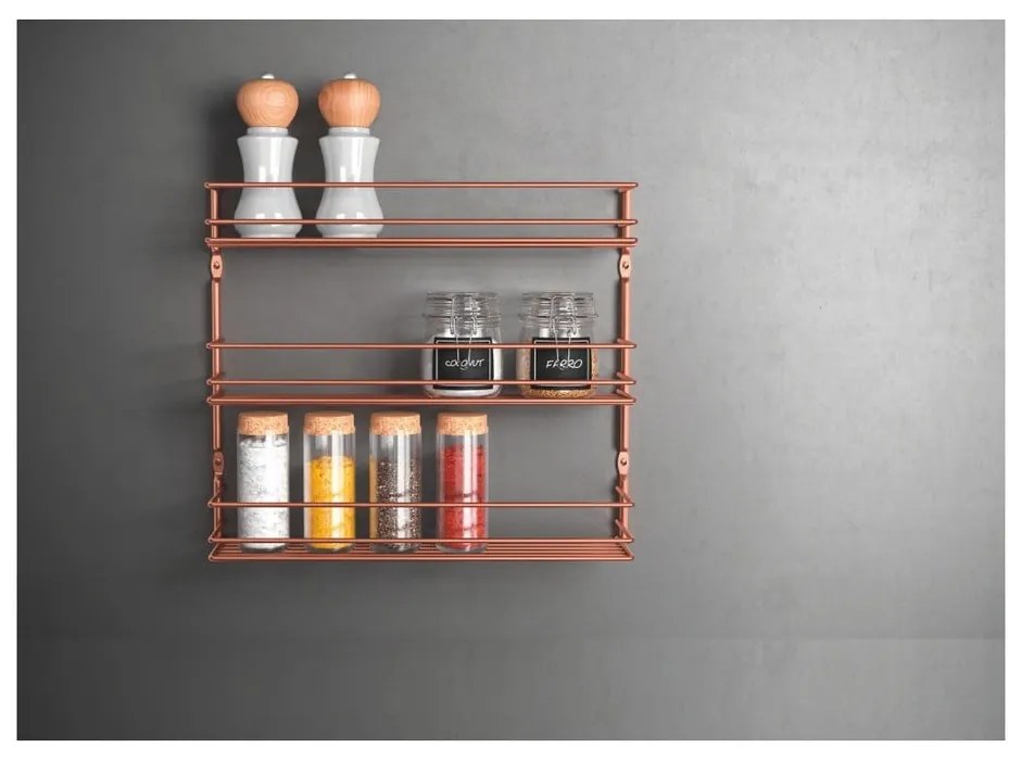 Suport cu 3 rafturi pentru mirodenii Metaltex, arămiu
