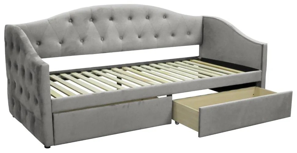 Pat de o persoană (divan) 90 cm Zonas (gri) (cu somieră) (cu sp. depozitare). 1116569