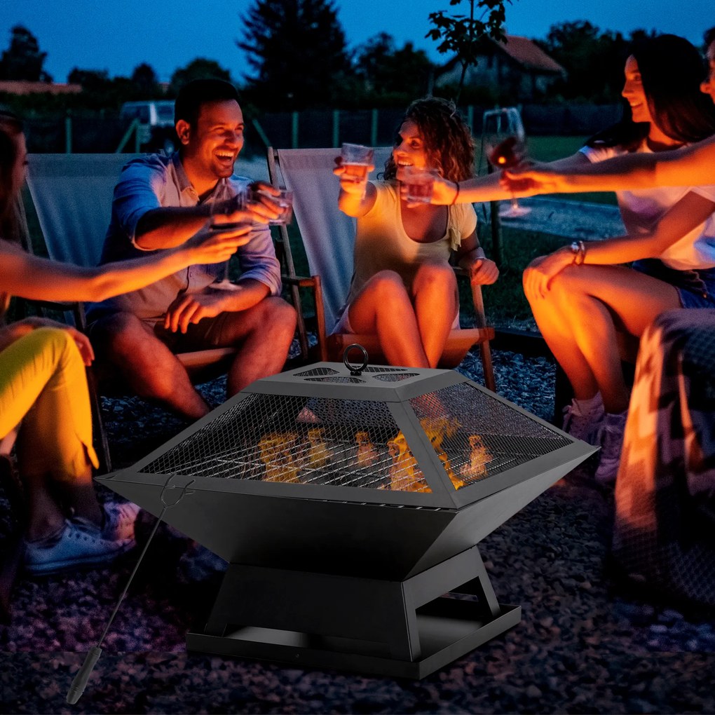 Outsunny Grătar 45 x 45 x 34cm din oțel inoxidabil cu protectie împotriva scânteilor și cârlig pentru grătar pentru grădină, balcon, BBQ camping negru | Aosom Romania
