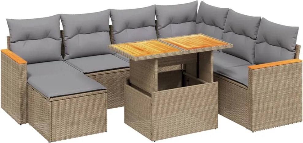 vidaXL Set canapele de grădină, 8 piese, cu perne, bej, poliratan