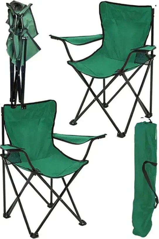 Set 2 scaun pliabil cu cotiera si suport,pentru camping,gradina,verde