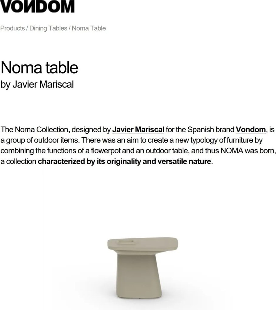 Masa de exterior / interior design modern premium MOMA TABLE 45100A Vondom