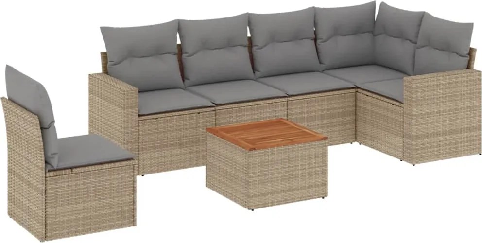 vidaXL Set canapele de grădină, 7 piese, cu perne, bej, poliratan