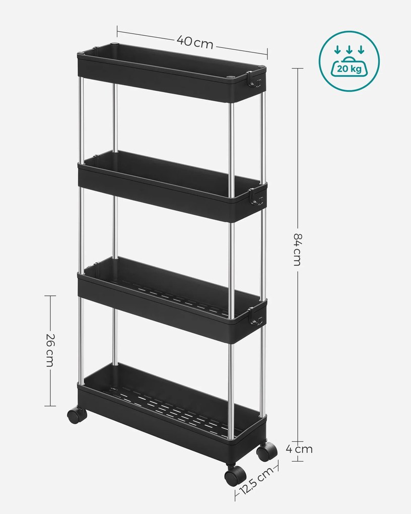 Raft ingust pe roti MOBIX cu 4 cosuri, negru