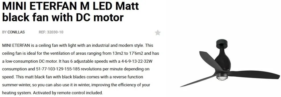 Lustra cu Ventilator si telecomanda MINI ETERFAN M LED negru mat